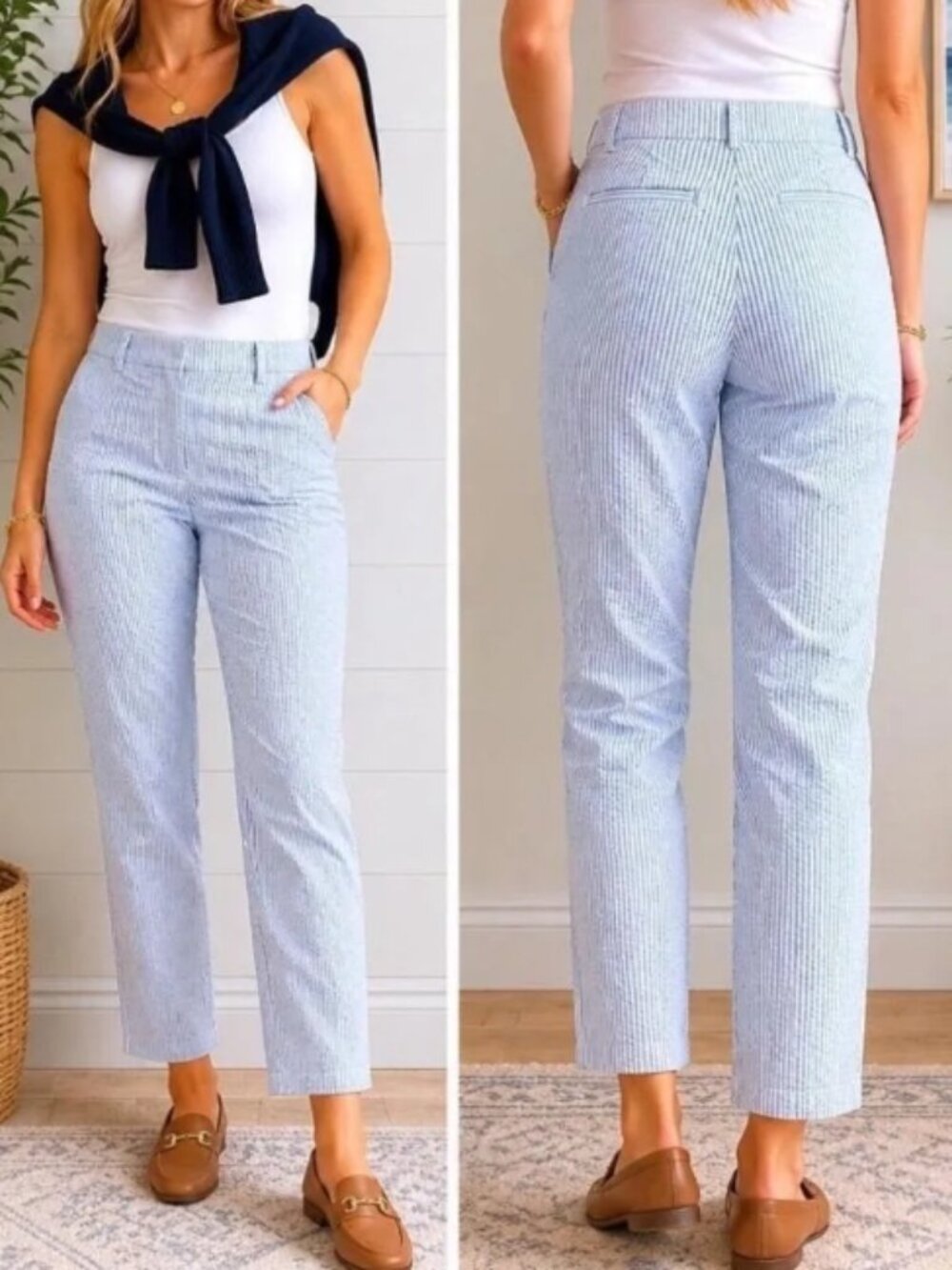 Brooks Brothers Caroline Fit Striped Cotton Pants in Blue & White Size 6